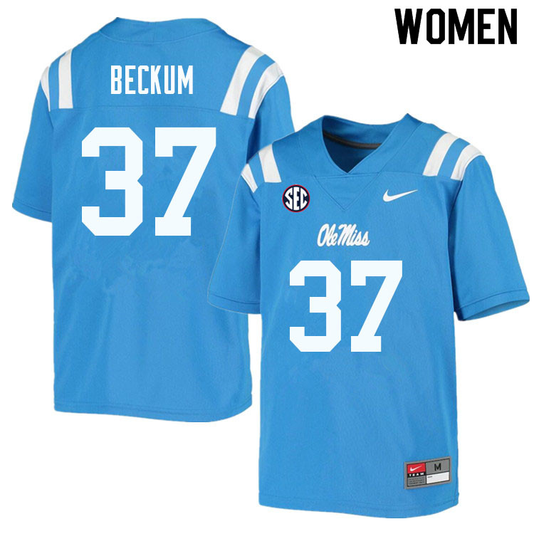 DJ Beckum Ole Miss Rebels NCAA Women's Powder Blue #37 Stitched Limited College Football Jersey ICH0258WI